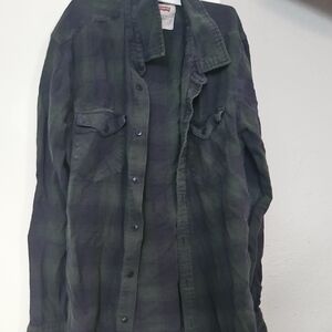 Green and Black Plaid Button-Up Shirt